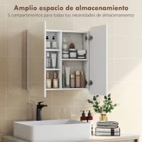 HOMCOM Armario de Baño con Espejo Diseño con Bordes Curvados 2 Puertas Estantes Ajustables 68x13x66 cm Blanco(m-5)