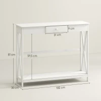 HOMCOM Mesa de Consola de Madera Mesa de Entrada con 1 Cajón y 1 Estante de Almacenaje para Pasillo Salón 100x30x81cm Blanco(m-3)