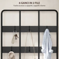 HOMCOM Appendiabiti da Ingresso 3 in 1 con 6 Ganci e Panca con Scarpiera, 91x36x180 cm, Nero(m-5)