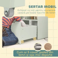 HOMCOM Bibliotecă pentru Copii cu Rafturi, Sertar și Roți, Raft pentru Jucării și Cărți, 60x29.9x90 cm, Verde(m-6)