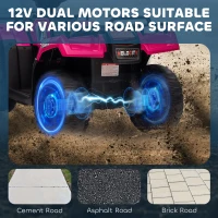 HOMCOM 12V Kids Quad Bike with Forward, Reverse Functions, Ride-On ATV w/ Music, LED, Headlights, for Ages 3-5 Years - Pink(m-4)