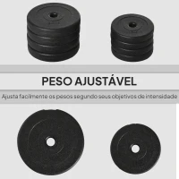 HOMCOM Conjunto de Halteres Ajustáveis 20 kg com Barra de Conexão de Aço e Discos Conjunto de Pesos para Treinamento Preto(m-4)