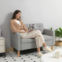 HOMCOM Sofa 2-osobowa z przestrzenią do przechowywania, Pikowana guzikami, Poduszki, Drewno kauczukowe, 117x62x78cm, Jasnoszary(m-9)