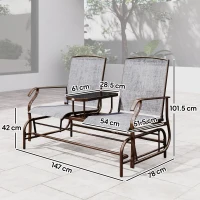 Outsunny Panchina a Dondolo da Giardino a 2 Posti in Metallo e Tessuto a Rete Traspirante, 147x78x101.5cm, Marrone e grigio(m-3)