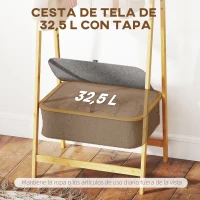HOMCOM Burro para Ropa Plegable de Bambú con Cesta de Tela con Tapa para Recibidor Entrada Dormitorio 60x44,5x157,5 cm Gris(m-6)