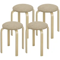 HOMCOM Juego de 4 Taburetes Redondos de Madera Apilables con Asiento Acolchado para Cocina Comedor Dormitorio Caqui(m-11)