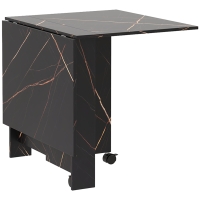 HOMCOM Mesa de Comedor Plegable con Ruedas y 2 Alas Abatibles Hasta 6 Personas Acabado Mármol 120x80x73 cm Negro