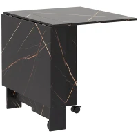 HOMCOM Mesa de Comedor Plegable con Ruedas y 2 Alas Abatibles Hasta 6 Personas Acabado Mármol 120x80x73 cm Negro(m-1)
