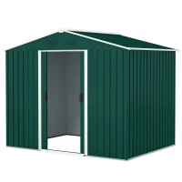 Outsunny Casetta da Giardino 3.6m² in Lamiera di Acciaio con 2 Porte Scorrevoli e 4 Prese d'Aria, 236x174x190 cm, Verde(m-10)