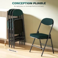HOMCOM Lot de 4 chaises pliantes chaises de salle à manger portables avec assises et dossiers rembourrés en velours côtelé bleu(m-5)