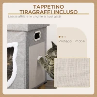 PawHut Casetta per Gatti con Tiragraffi, Cuscino e Pallina, in Legno e Poliestere, 35.5x35.5x42.5 cm, Crema e Grigio(m-5)