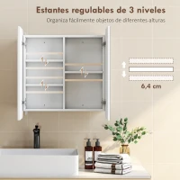 HOMCOM Armario de Baño con Espejo Diseño con Bordes Curvados 2 Puertas Estantes Ajustables 68x13x66 cm Blanco(m-6)