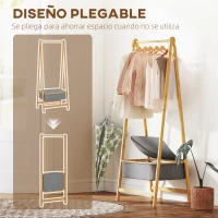HOMCOM Burro para Ropa Plegable de Bambú con Cesta de Tela con Tapa para Recibidor Entrada Dormitorio 60x44,5x157,5 cm Gris(m-7)