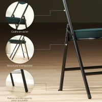 HOMCOM Lot de 4 chaises pliantes chaises de salle à manger portables avec assises et dossiers rembourrés en velours côtelé bleu(m-6)