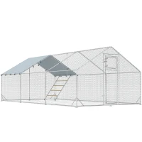 PawHut Galinheiro para Exterior 3x6 m Galinheiro de Aço Galvanizado com Comedouro Suspenso Tipo Espeto Poleiro Anti-UV Prata(m-1)