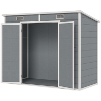 Outsunny Abri de jardin extérieur 2,4 x 1,3 m, en résine avec plancher, fenêtre, portes verrouillables et aérations, gris