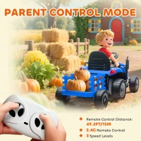 AIYAPLAY 12V Ride on Tractor and Trailer with Remote Control, Music, Shifter, Start-Up Sound, for Kids Ages 3-8 Years, Blue(m-6)