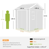 Outsunny Casetta da Giardino in Resina con Pavimento, 2 Porte con Blocco, Finestra, 1.8x1.8m, Grigio(m-3)