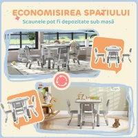 AIYAPLAY Set Masă și Scaune pentru copii 18-60 Luni cu Înălțime Reglabilă și Tablă de Scris, 60x60x46-58 cm, Gri(m-7)
