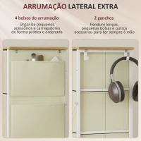 HOMCOM Cómoda Alta de Tecido com 4 Gavetas 4 Bolsos Laterais 2 Ganchos e Estrutura de Aço 45x30x94,5 cm Bege(m-5)