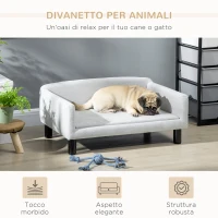 PawHut Divano per Cani Taglia Media e Piccola Vellutato con Cuscino, Braccioli e Schienale, 82x54x36 cm, Grigio Chiaro(m-4)