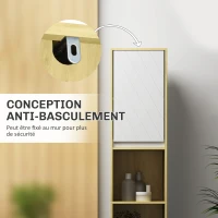 HOMCOM Meuble colonne rangement salle de bain style cosy 30 x 24 x 170 cm 2 portes étagère 2 niches chêne clair blanc(m-7)