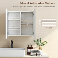 HOMCOM Arched Bathroom Mirror Cabinet with Adjustable Shelves - White(m-6)