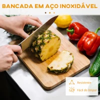 HOMCOM Ilha de Cozinha com Rodas Bancada de Aço Inoxidável 2 Gavetas 4 Portas e 2 Prateleiras Ajustáveis 145x45x93 cm Preto(m-5)