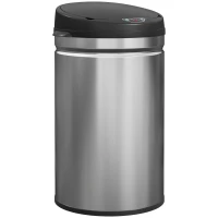HOMCOM Balde de Lixo de Cozinha Automático 30 L em Aço Inoxidável Sensor Infravermelhos Fecho Automático 32x30,5x51 cm Prata(m-1)