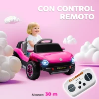 AIYAPLAY Coche Eléctrico para Niños de +3 Años Volkswagen E-Buggy 12V con Mando a Distancia 2,4 G Ruedas con Suspensión Rosa(m-5)