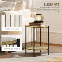 HOMCOM Mesa Auxiliar Redonda de 2 Níveis Mesa Auxiliar Boémia com Prateleira e Estrutura em Aço 43,5x43,5x51 cm Madeira e Preto(m-4)