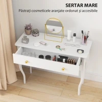 HOMCOM Masă de Toaletă Elegantă cu Sertar Spațios din Lemn Alb 100x40x74 cm(m-4)