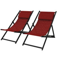Outsunny Conjunto de 2 Tumbonas Plegables con Respaldo Regulable y Reposacabezas Acolchado 58x96,5x91,5 cm Rojo Vino(m-11)