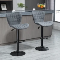 HOMCOM Lot de 2 Tabouret de Bar Design Dossier incurvé capitonné Hauteur d'assise réglable 61-81 cm pivotant 360° Repose-Pied Velours Gris(m-8)