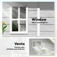 Outsunny 6 x 5ft Garden Shed, Plastic Shed with Floor, Window, Lockable Doors and Vents, Wood Effect Resin Tool Shed for Outdoor Patio, Light Grey(m-7)