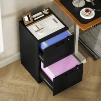HOMCOM Archivador de oficina, mueble de almacenamiento de madera 2 cajones y cerradura, barras de suspensión ajustables, 40 x 40 x 71 cm, negro(m-5)