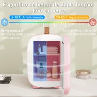 HOMCOM Frigorífico Pequeno de Cosméticos 4L 9V/240V para Arrefecer e Aquecer Mini Frigorífico para Beleza 20,3x26,3x28 cm Rosa(m-4)