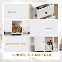 HOMCOM Mesa Plegable de Comedor con Ruedas Alas Abatibles 2 Cajones y Armario Hasta 6 Personas 120x60x76,5 cm Blanco y Natural(m-6)