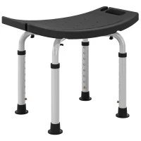 HOMCOM Taburete de Ducha Silla Ducha Personas Mayores con Altura Regulable de Aluminio Antideslizante Carga 135 kg Negro(m-10)