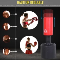 HOMCOM Sac de frappe boxe autoportant punching ball hauteur réglable Ø 56 x 145-172 cm HDPE rouge noir(m-4)