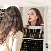 HOMCOM Dulap pentru Bijuterii 3 în 1 Rotativ cu 360°, Rafturi Posterioare și Ușă cu Cheie, 55x55x161 cm, Alb(m-9)