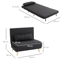 HOMCOM Sillón Cama Plegable con Respaldo Ajustable en 6 Posiciones Almohada Acolchada Carga 350 kg 94x78x80 cm Negro(m-3)