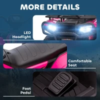 HOMCOM 12V Kids Quad Bike with Forward, Reverse Functions, Ride-On ATV w/ Music, LED, Headlights, for Ages 3-5 Years - Pink(m-7)