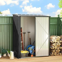 Outsunny Abrigo de Jardim 1,34m² 161,5x94,5x196 cm Abrigo de Exterior de Aço Galvanizado com Porta e Fechadura Preto(m-2)