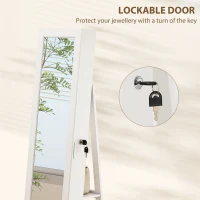 HOMCOM Dulap pentru Bijuterii 3 în 1 Rotativ cu 360°, Rafturi Posterioare și Ușă cu Cheie, 55x55x161 cm, Alb(m-7)