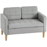 HOMCOM Sofa 2-osobowa z przestrzenią do przechowywania, Pikowana guzikami, Poduszki, Drewno kauczukowe, 117x62x78cm, Jasnoszary(m-11)