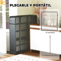 PawHut Parque para Perros de 12 Paneles 68x80 cm Corral Plegable para Perros Medianos con Puertas y Cierre Negro(m-6)