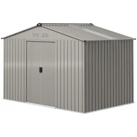 Outsunny Garden Storage Shed, Metal Outdoor Storage Shed House with Foundation Kit, Ventilation, Doors, 9 x 6FT, Grey(m-11)