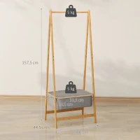 HOMCOM Burro para Ropa Plegable de Bambú con Cesta de Tela con Tapa para Recibidor Entrada Dormitorio 60x44,5x157,5 cm Gris(m-3)