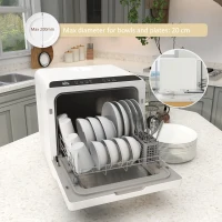 HOMCOM Máquina de Lavar Loiça de Bancada Máquina de Lavar Loiça Pequena com 5+1 Programas Depósito de Água de 6L 45x44x45,8 cm Branco(m-9)